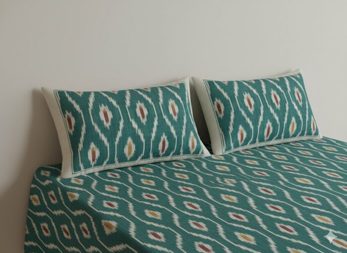 Authentic Pochampally Ikat Bedsheet – King Size 9x7 ft with 2 Pillow Covers | Handwoven - Image 3