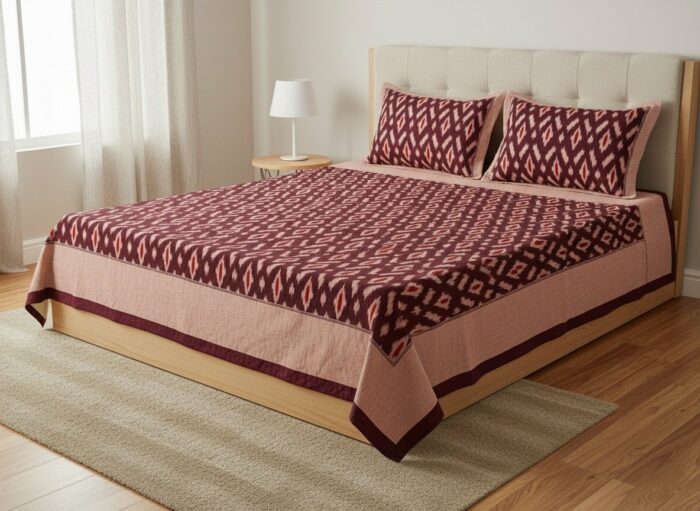 Authentic Pochampally Ikat Bedsheet – King Size 9x7 ft with 2 Pillow Covers | Handwoven - Image 1