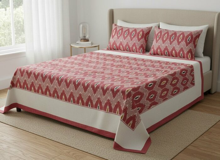 Authentic Pochampally Ikat Bedsheet – King Size 9x7 ft with 2 Pillow Covers | Handwoven - Image 1
