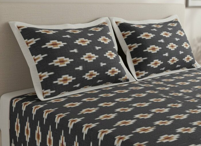 Authentic Pochampally Ikat Bedsheet – King Size 9x7 ft with 2 Pillow Covers | Handwoven - Image 2
