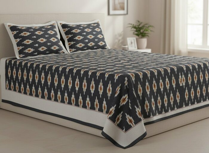 Authentic Pochampally Ikat Bedsheet – King Size 9x7 ft with 2 Pillow Covers | Handwoven - Image 1