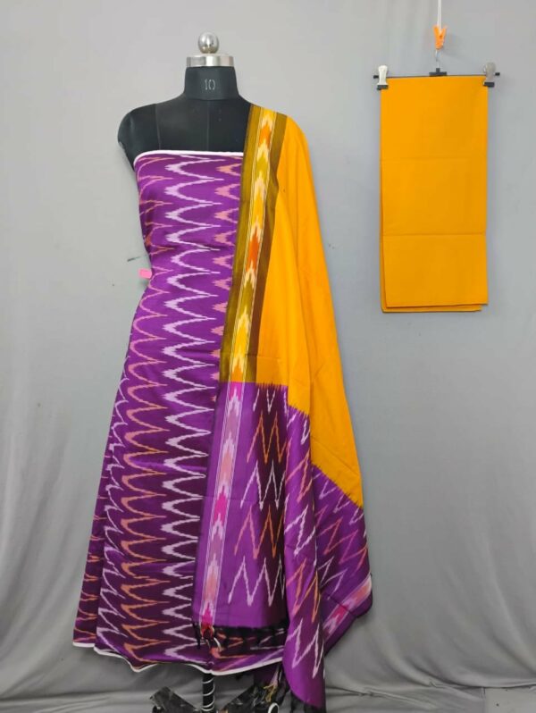 Elegant Cotton Silk Ikat Dress Material Set – 3 Pieces