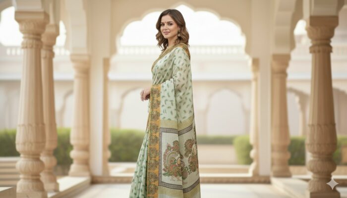 Premium Swastik fancy Silk Saree with Matching Blouse Piece - Image 1